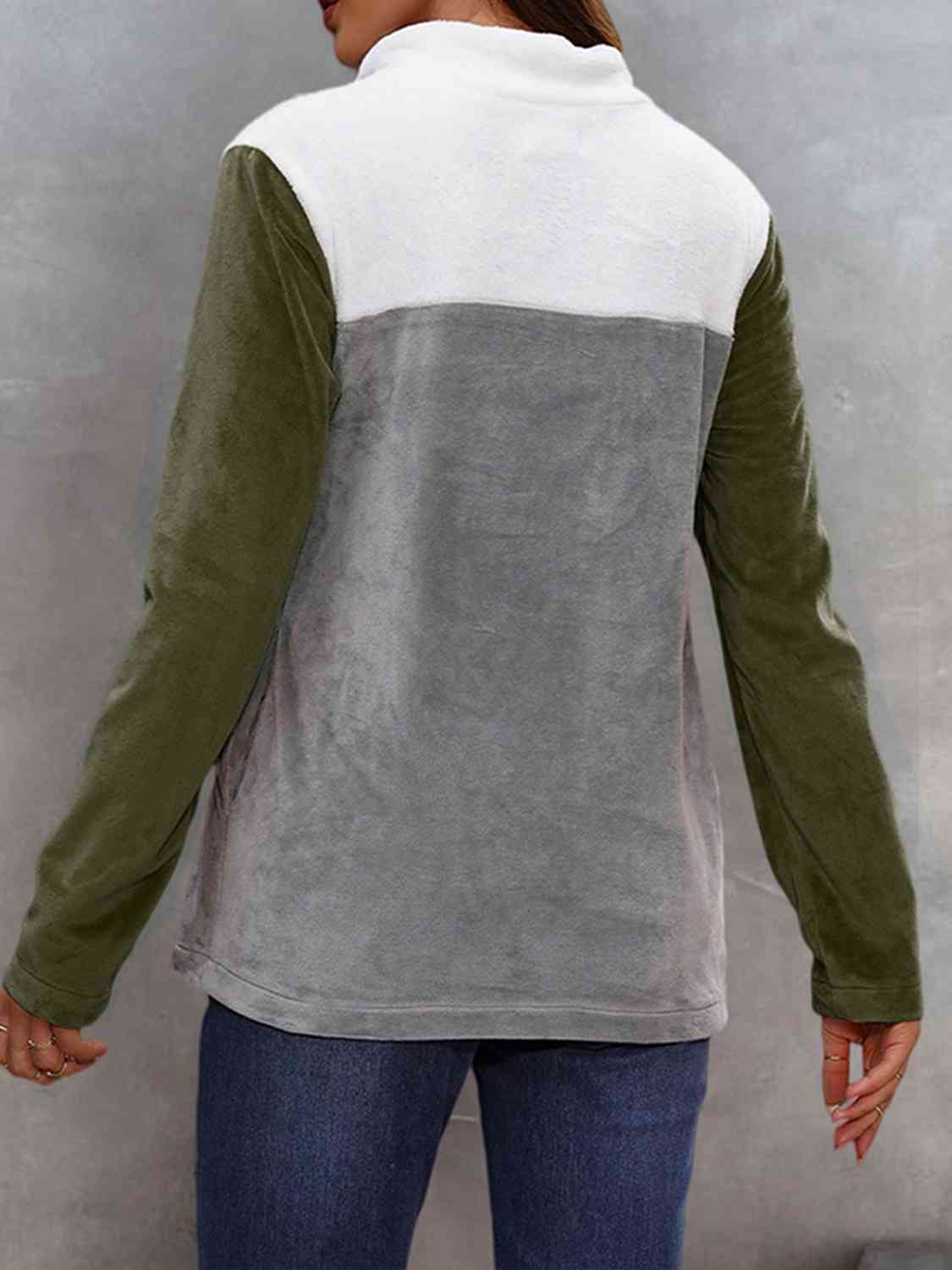 Color Block Collared Sweatshirt with Pockets