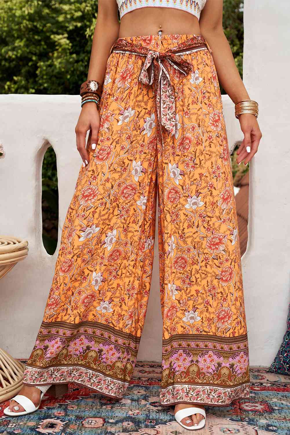 Bohemian Tie Waist Palazzo Pants