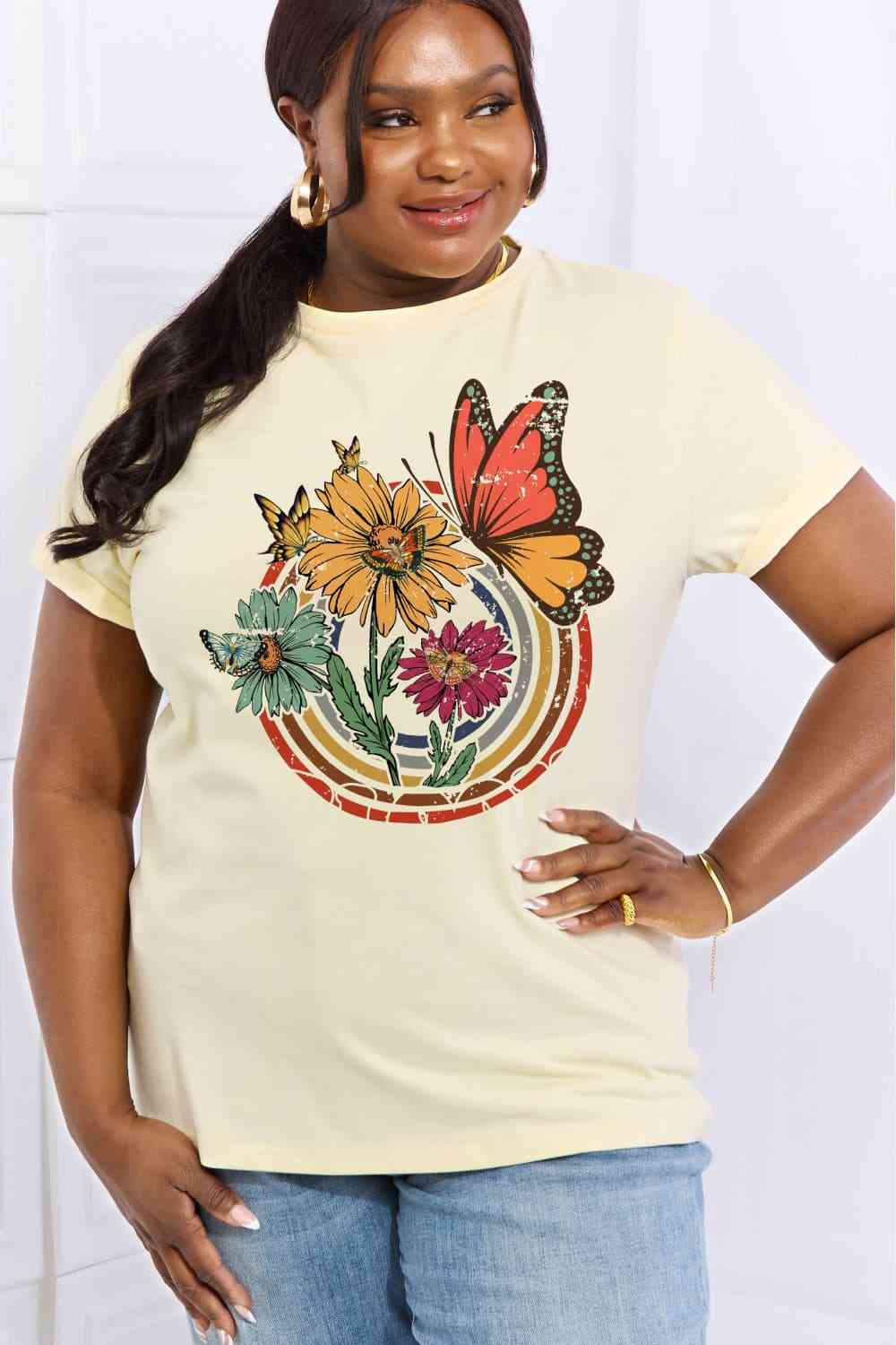 Simply Love Simply Love Full Size Flower & Butterfly Graphic Cotton Tee