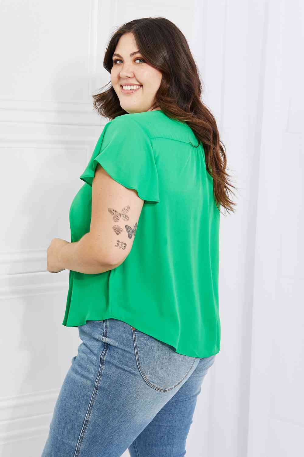 Just For You Short Ruffled Sleeve length Top in Green