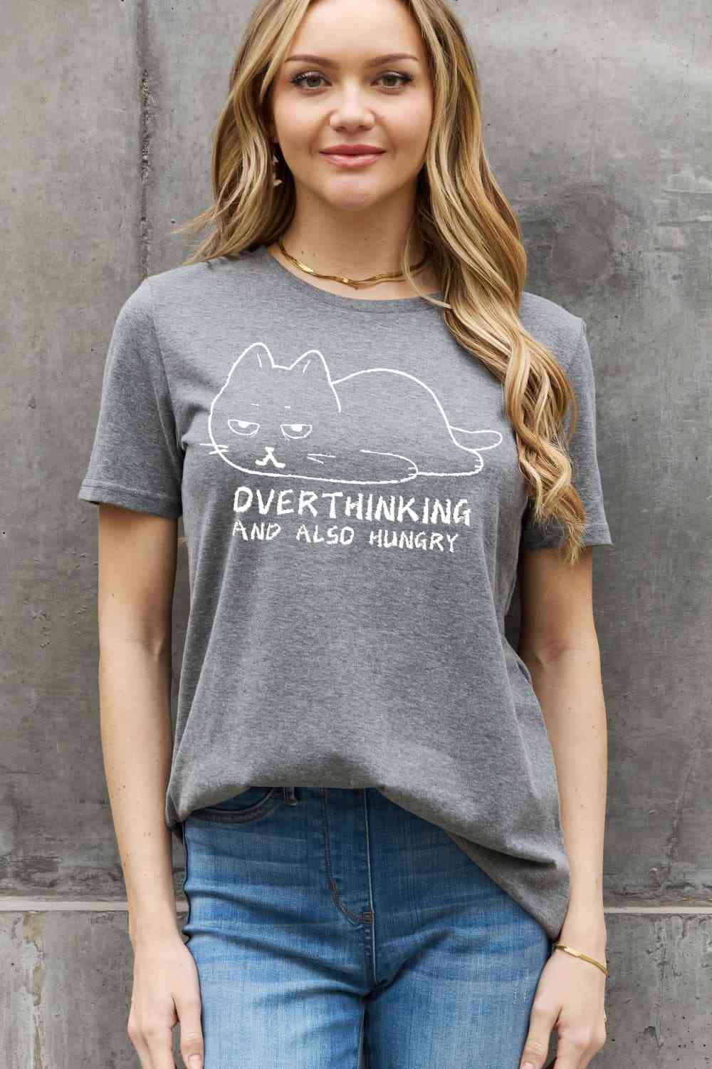 Simply Love Full Size OVERTHINKING AND ALSO HUNGRY Graphic Cotton Tee