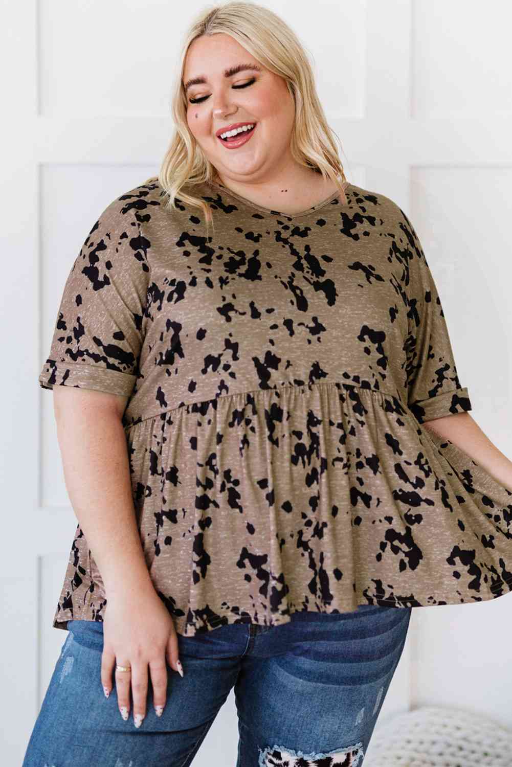 Plus Size Printed Babydoll Top