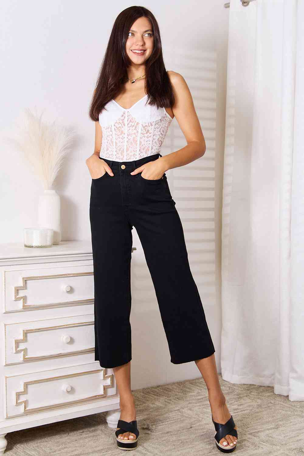 High Waist Wide Leg Cropped Jeans