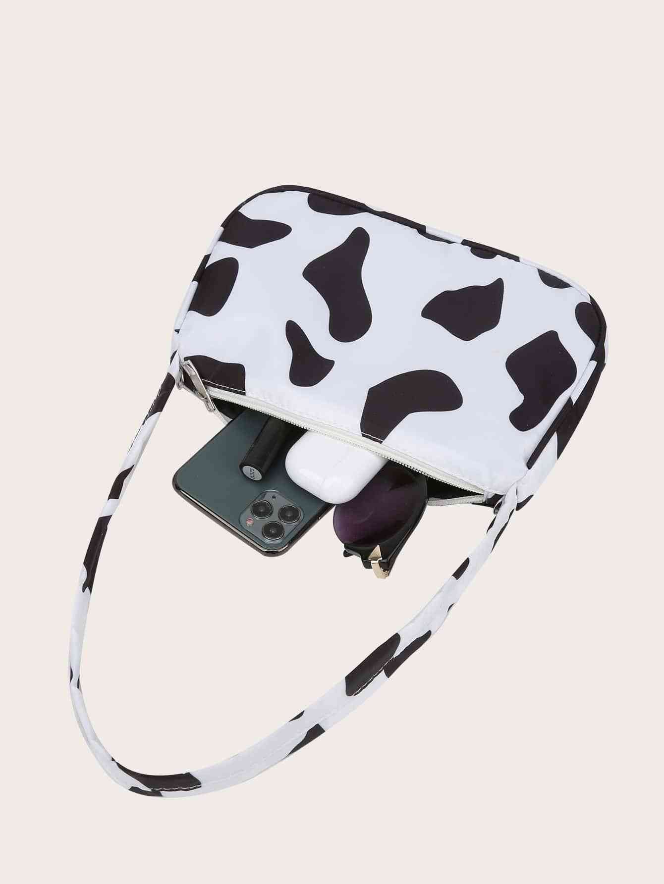 Cow Print Butterfly Charm Shoulder Bag