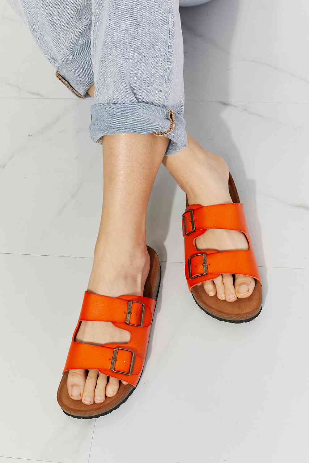 Feeling Alive Double Banded Slide Sandals in Orange