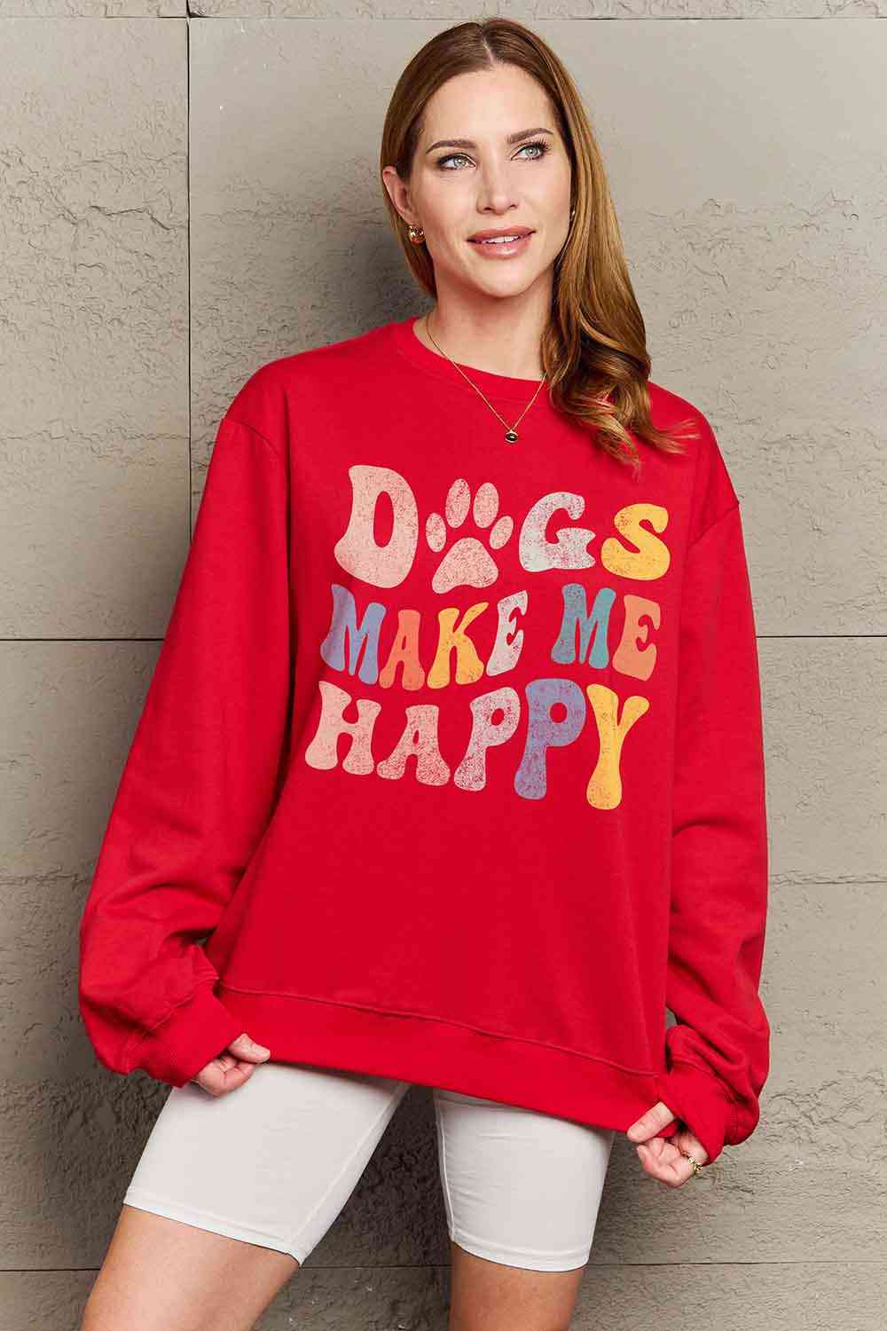 Simply Love Simply Love Full Size DOGS MAKE ME HAPPY Graphic Sweatshirt