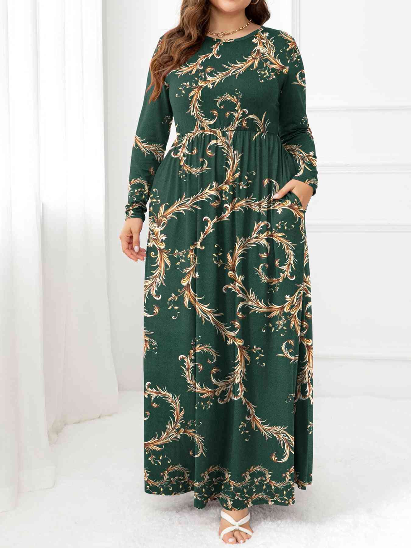 Plus Size Round Neck Maxi Dress with Pockets