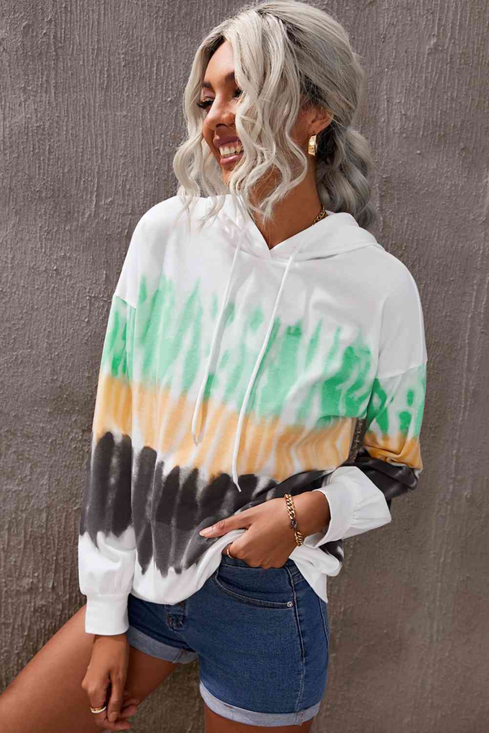 Tie-Dye Drawstring Pullover Hoodie