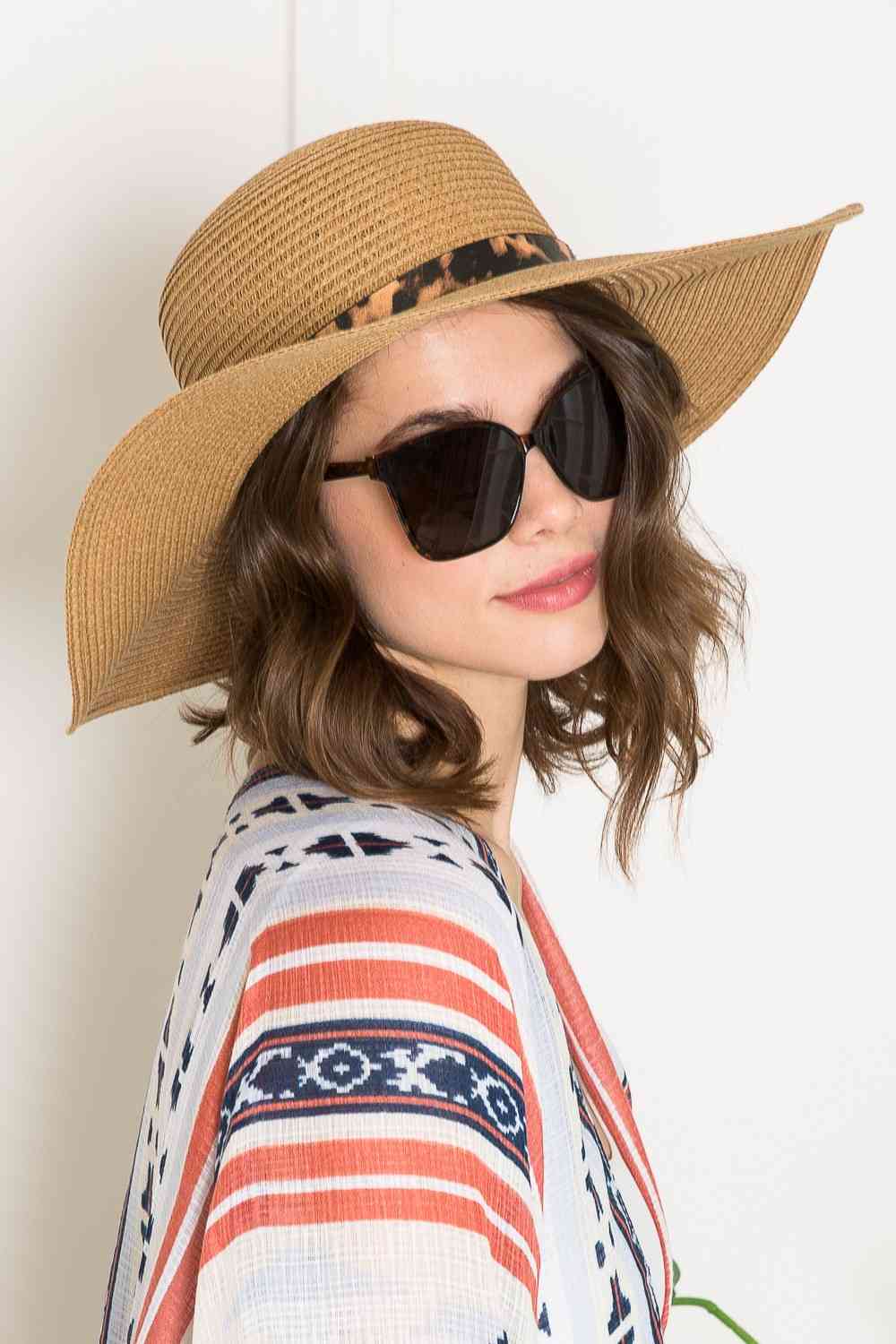 Printed Belt Sunhat in Beige