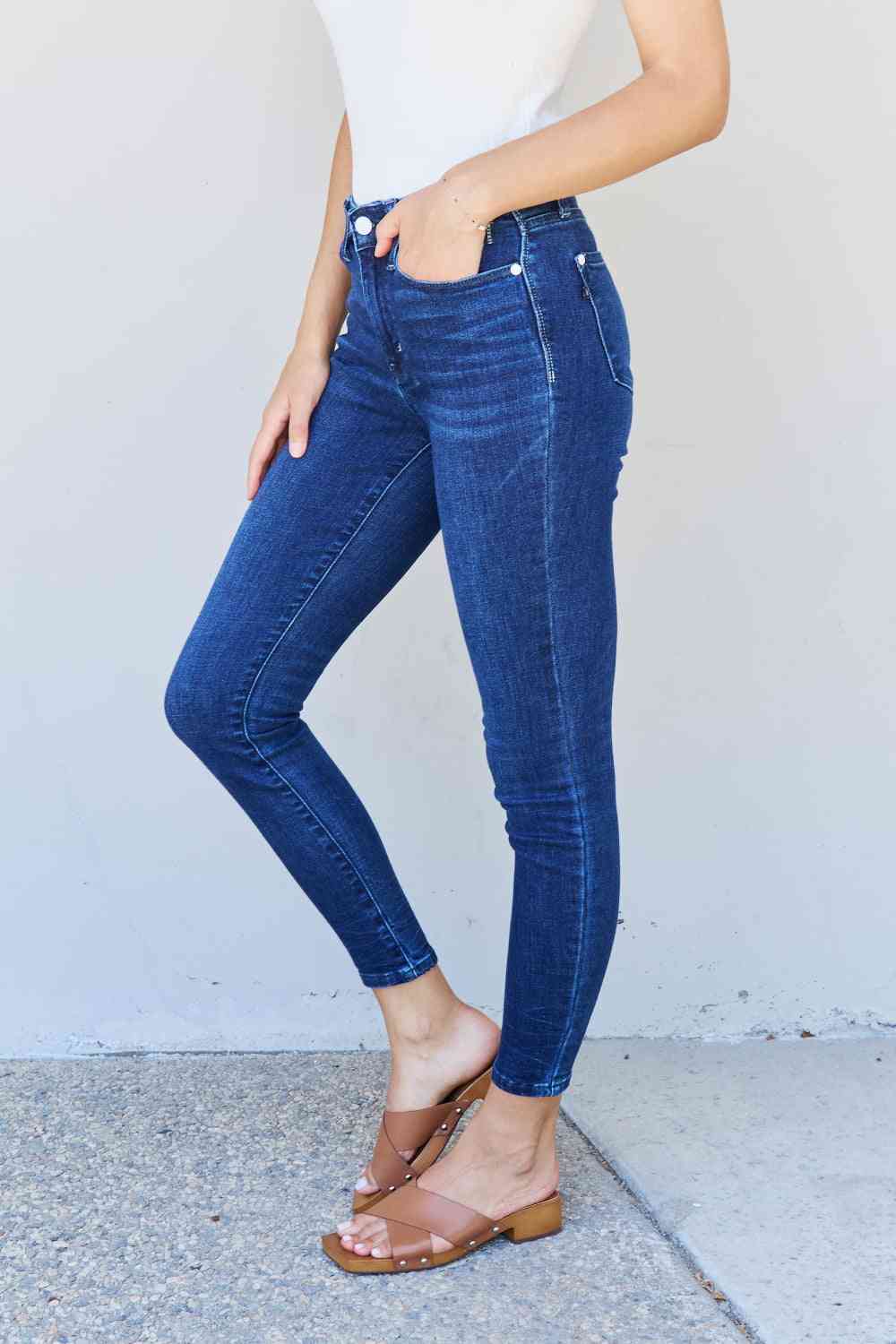 Marie Mid Rise Crinkle Ankle Detail Skinny Jeans