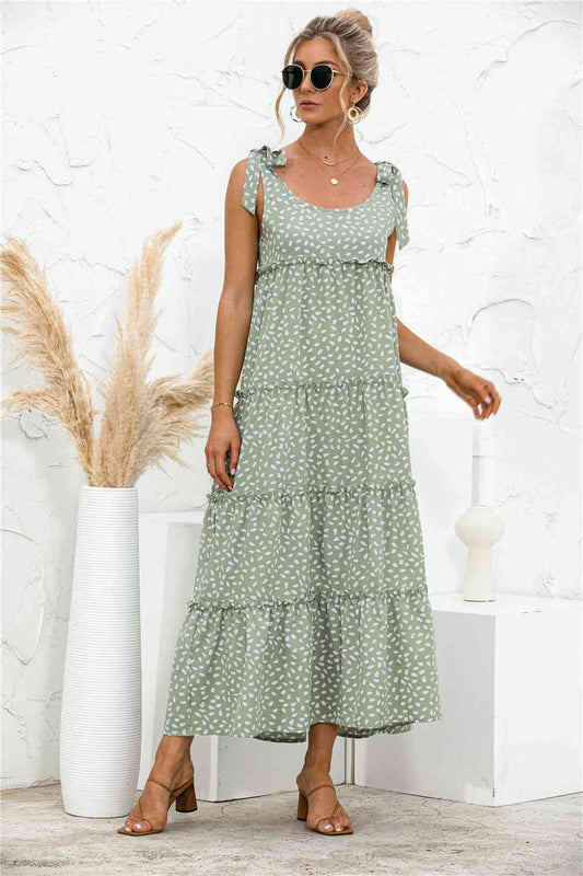 Polka Dot Adjustable Straps Tiered Dress