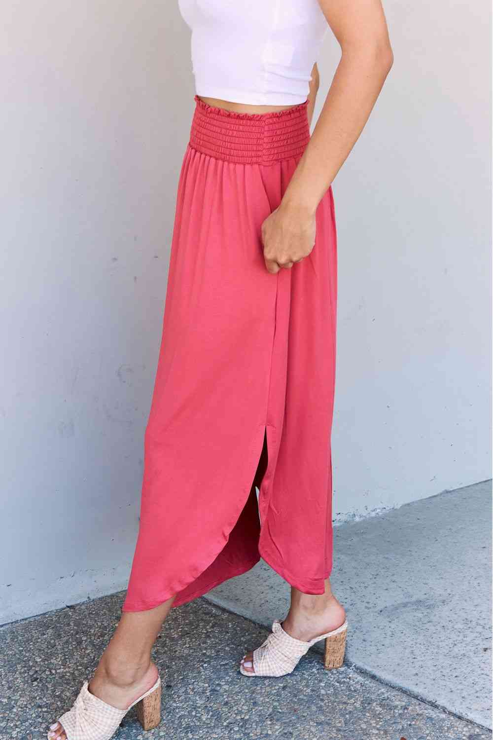 Comfort Princess High Waist Scoop Hem Maxi Skirt in Hot Pink