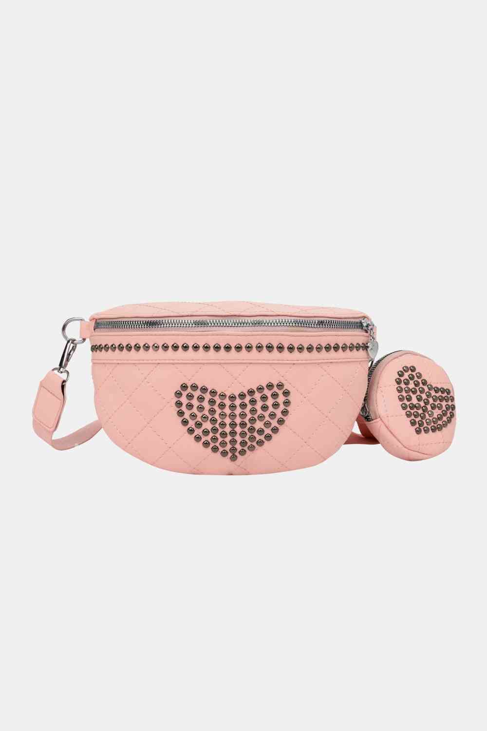 Studded PU Leather Sling Bag with Small Purse