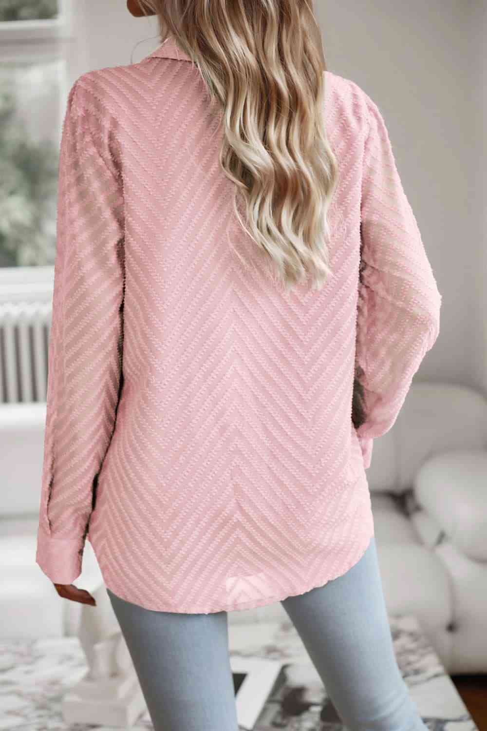 Collared Neck Long Sleeve Pocketed Shirt