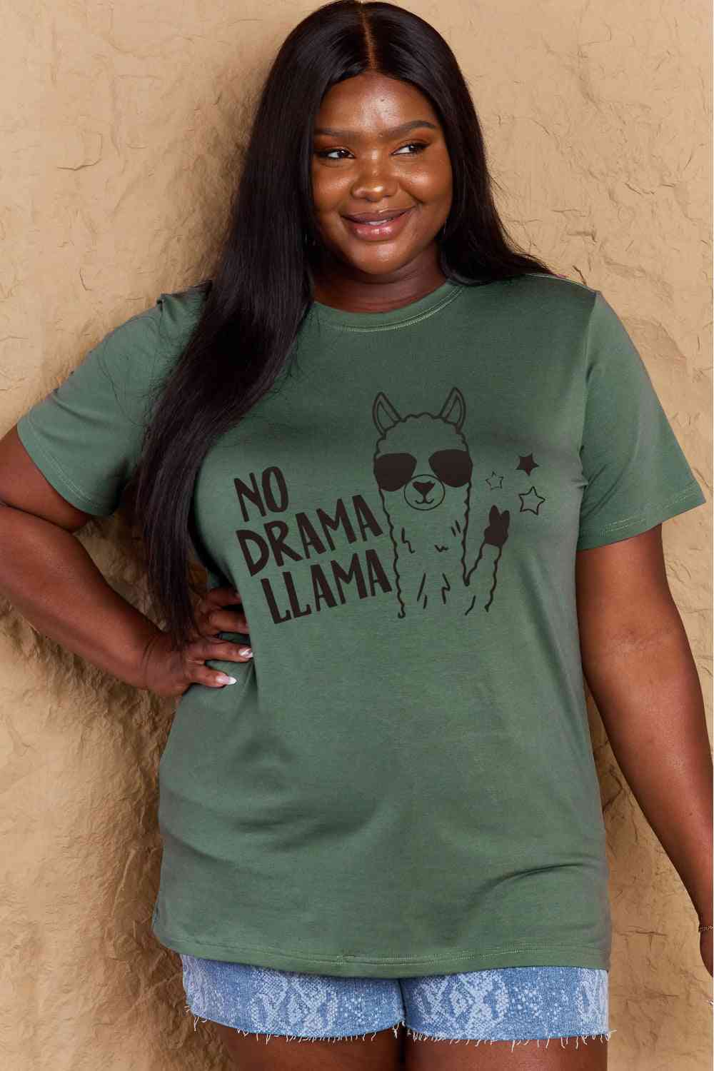 Simply Love Full Size NO DRAMA LLAMA Graphic Cotton Tee