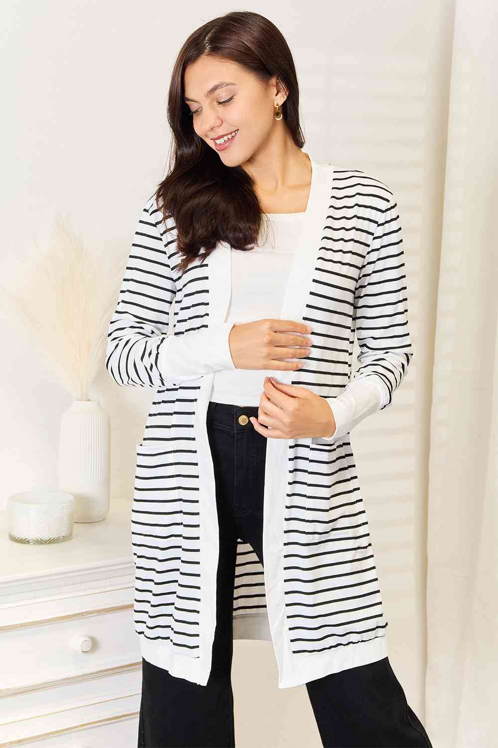 Striped Open Front Longline Cardigan