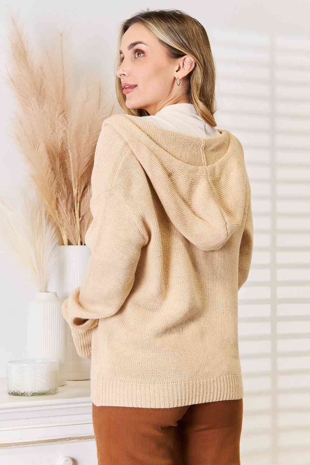 Button-Down Long Sleeve Hooded Sweater