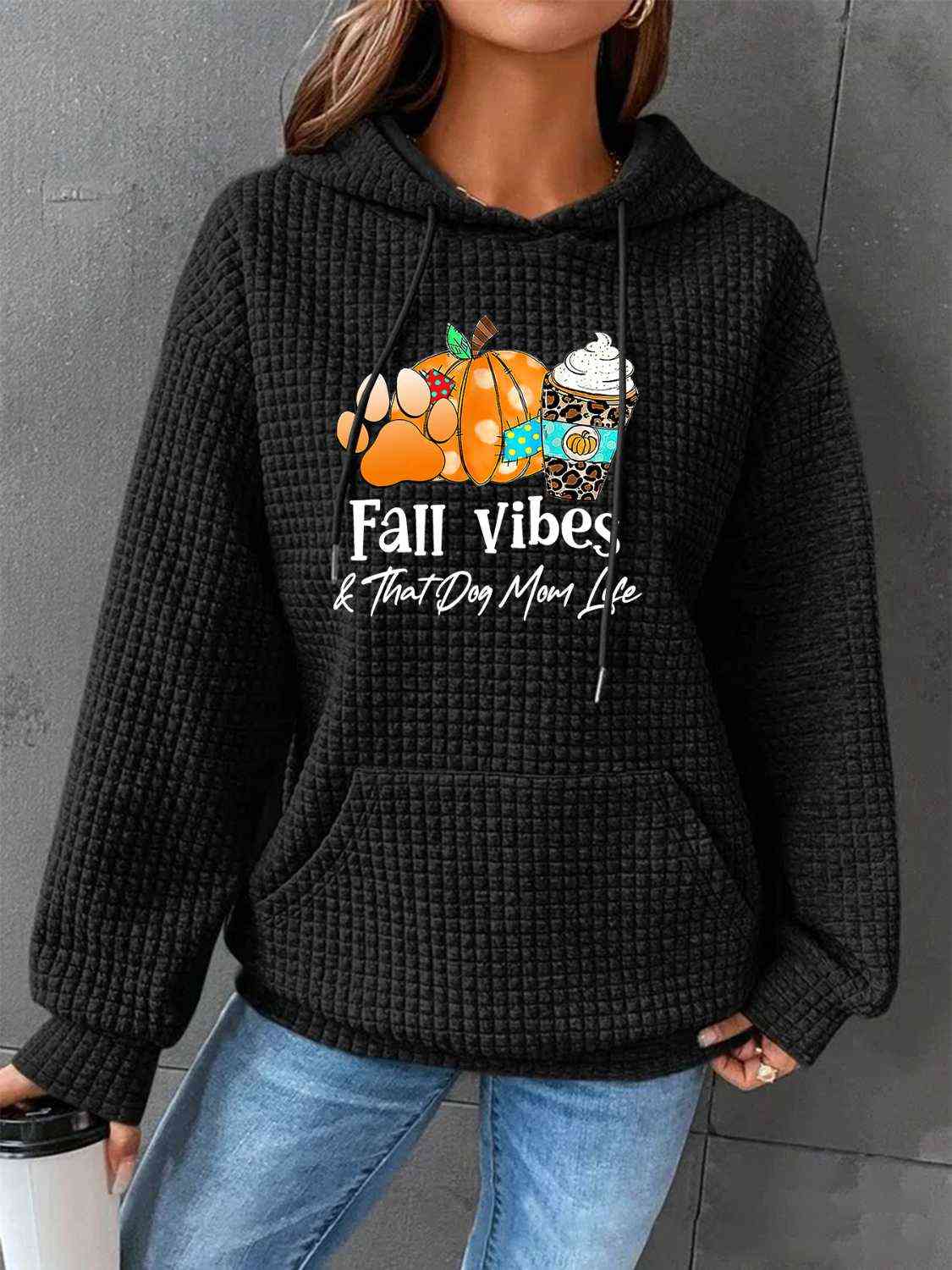 FALL VIBES Graphic Hoodie with Front Pocket