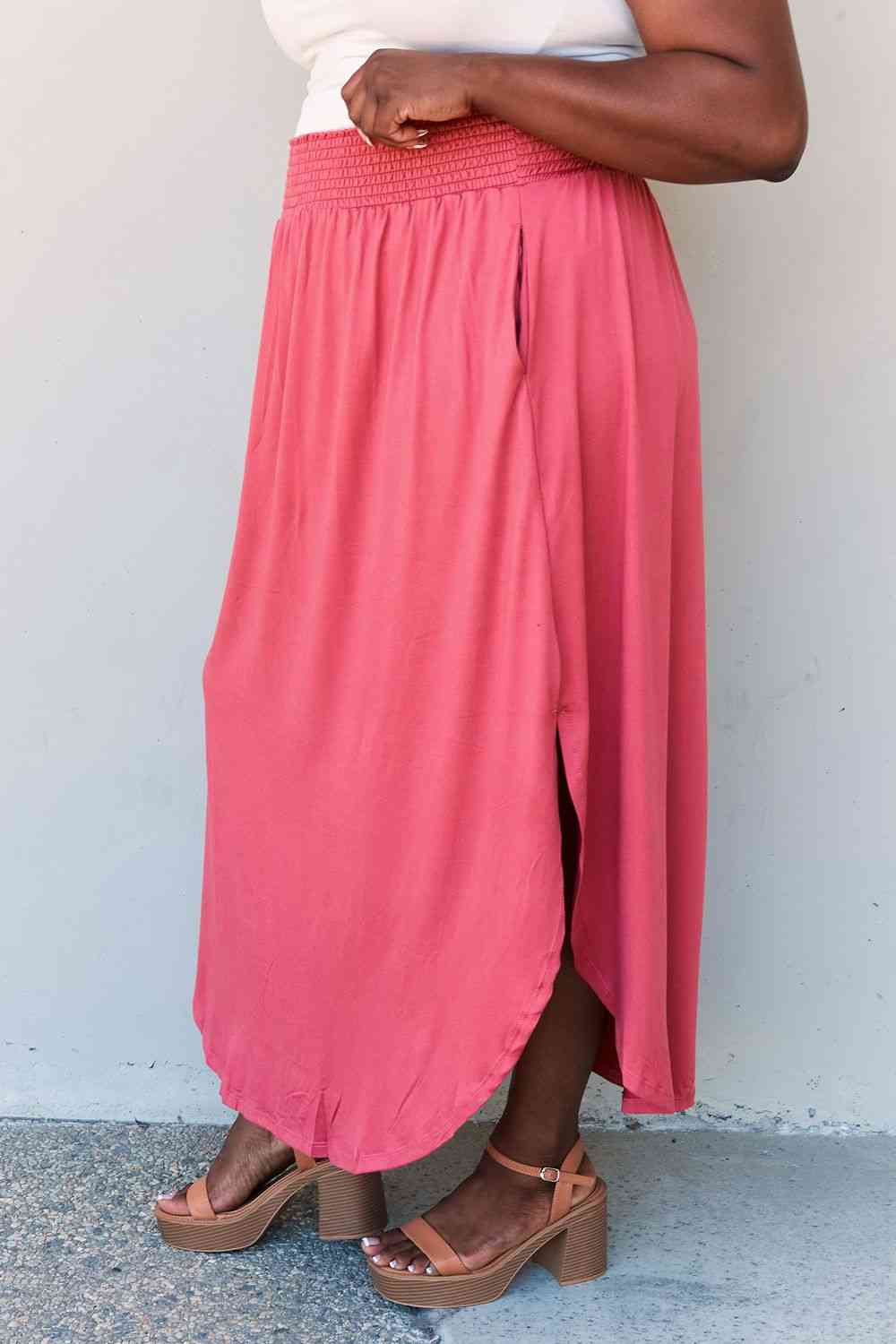 Comfort Princess High Waist Scoop Hem Maxi Skirt in Hot Pink