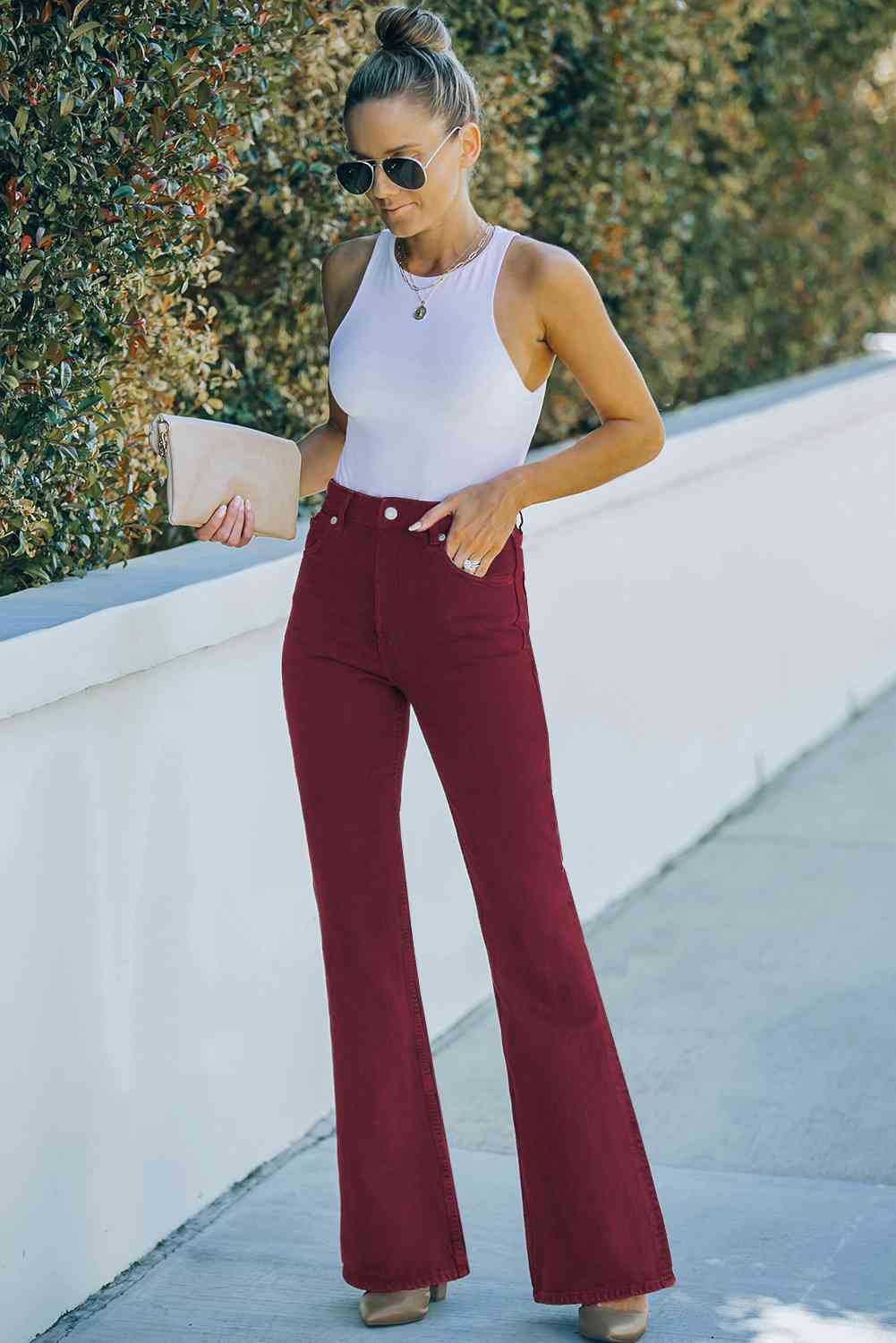 Baeful High Waist Flare Leg Jeans with Pockets