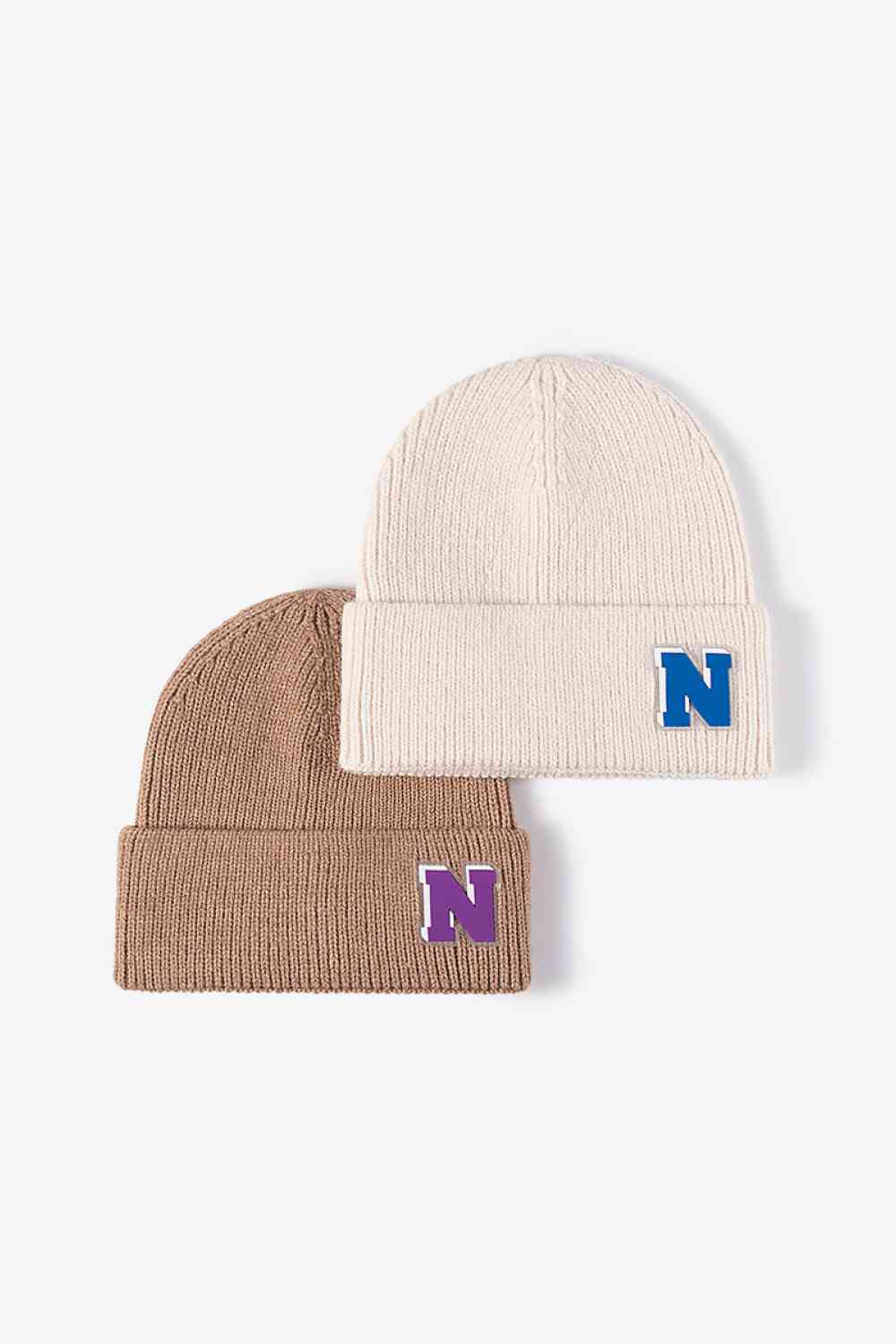 Letter N Patch Cuffed Knit Beanie