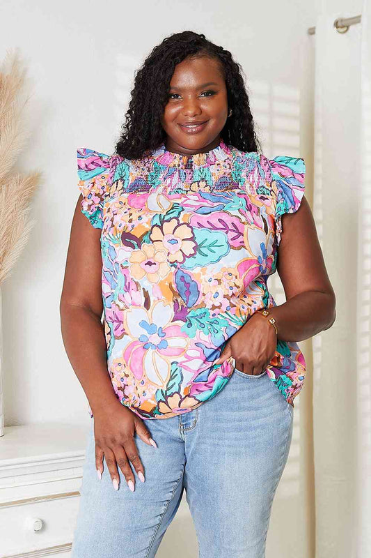 Floral Smocked Flutter Sleeve Top