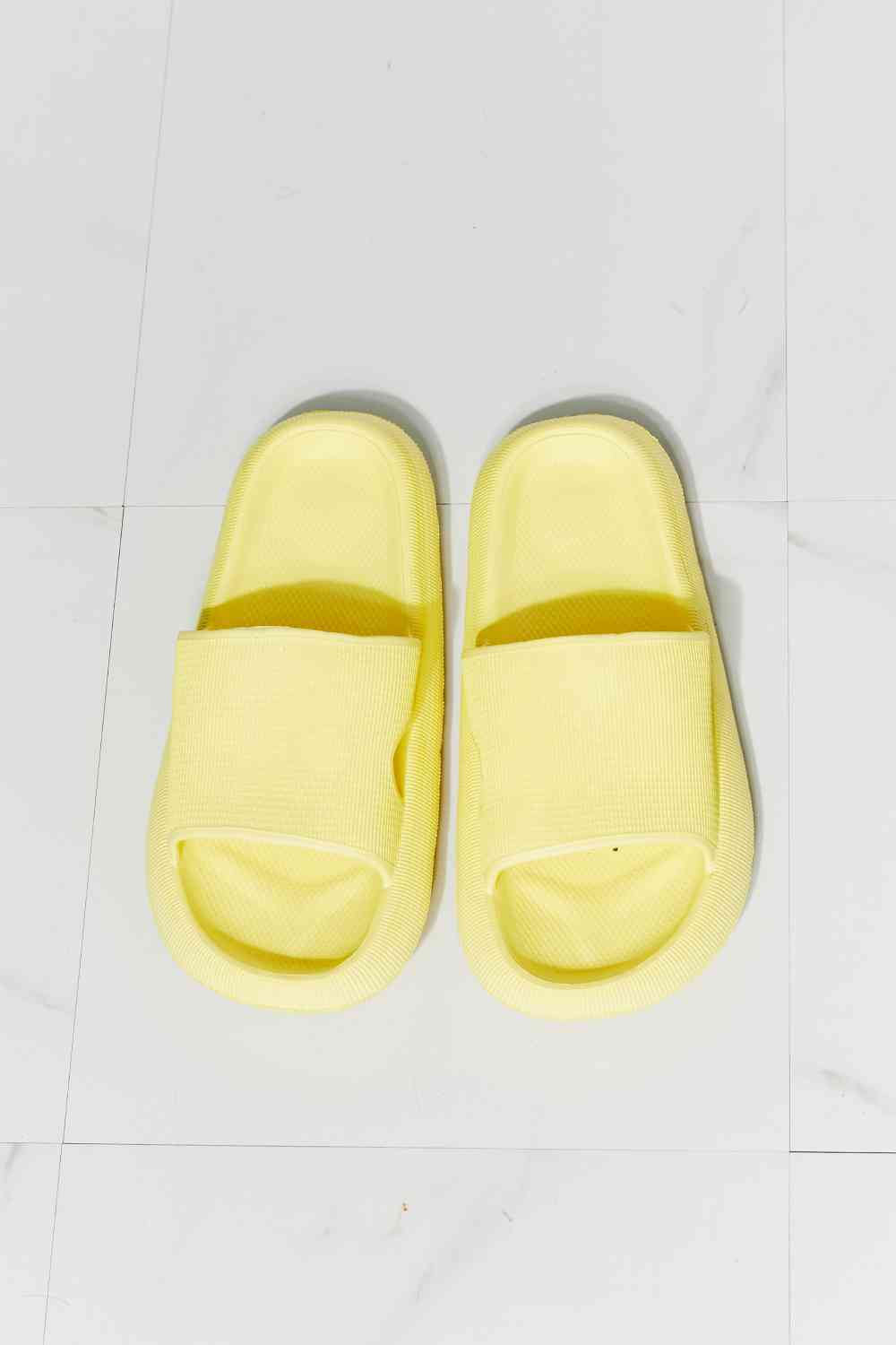 Arms Around Me Open Toe Slide in Yellow