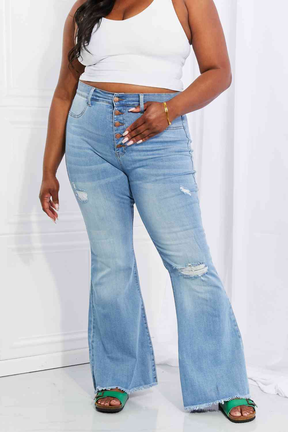 MIU Jess Button Flare Jeans