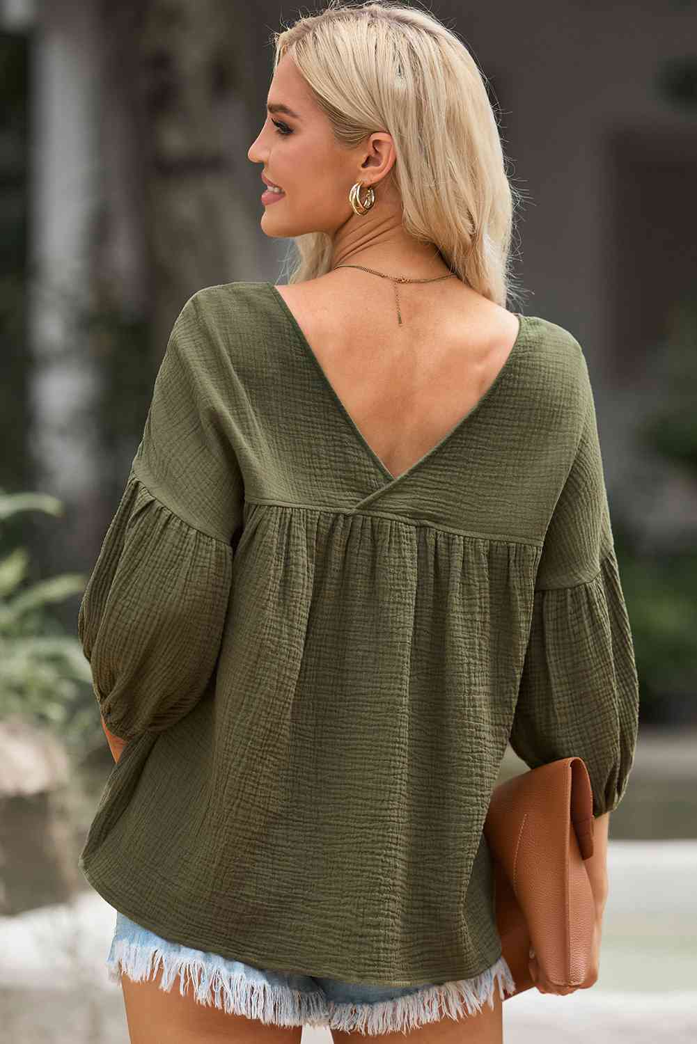 Dropped Shoulder V-Neck Blouse