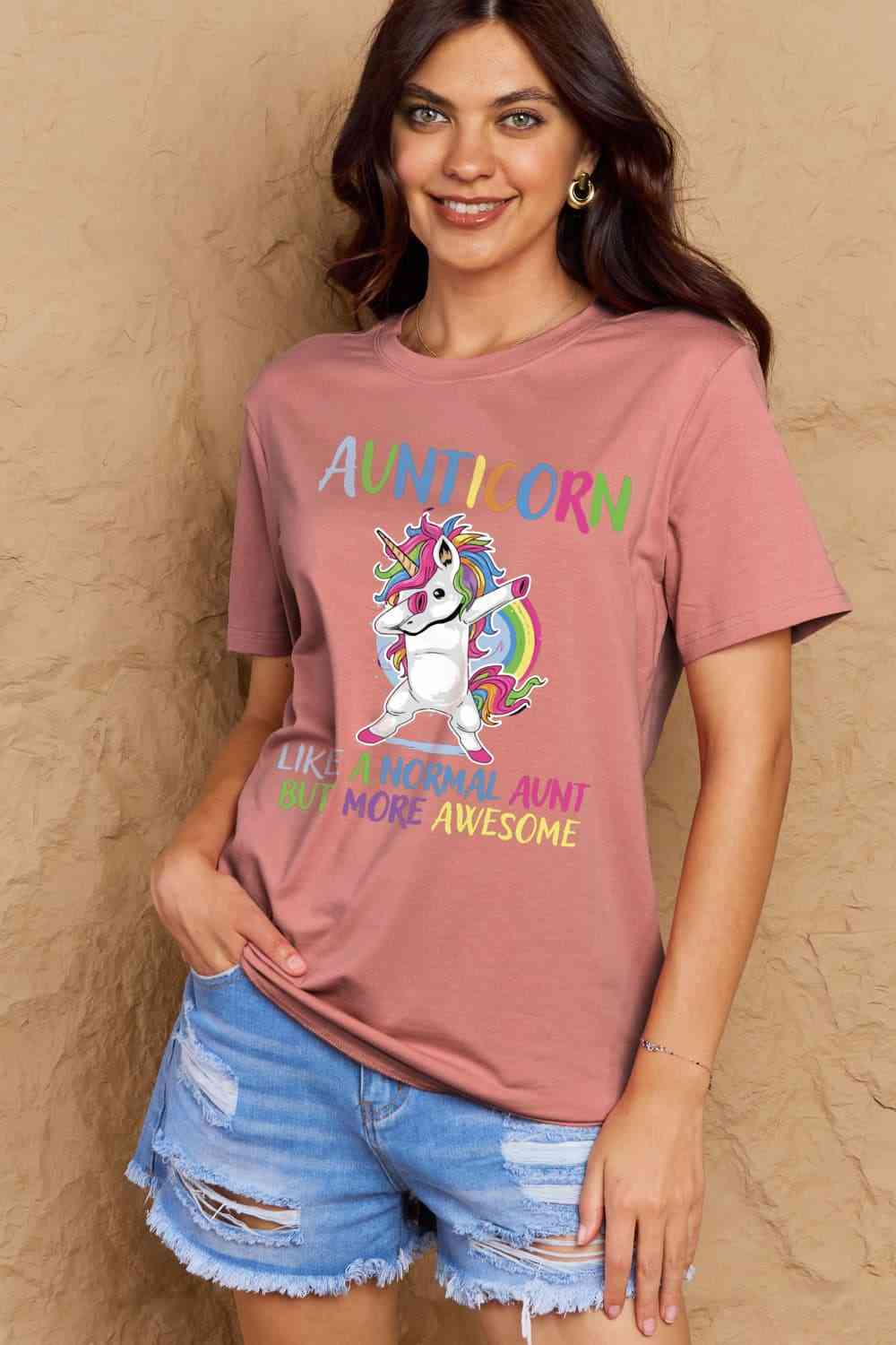 Simply Love Full Size AUNTICORN LIKE A NORMAL AUNT BUT MORE AWESOME Graphic Cotton Tee