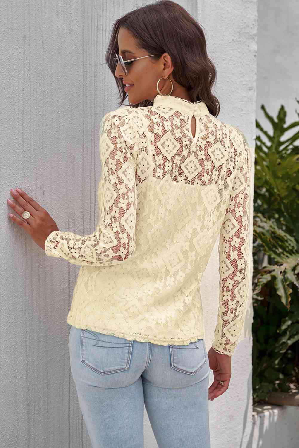 Mock Neck Long Sleeve Lace Top