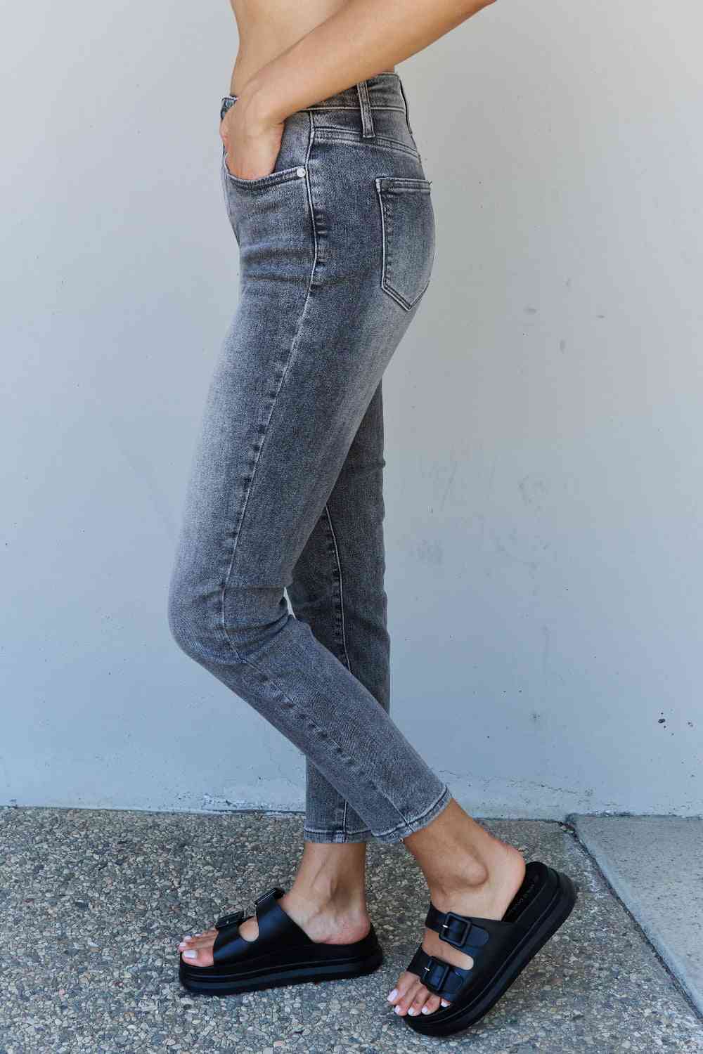 Racquel High Waisted Stone Wash Slim Fit Jeans