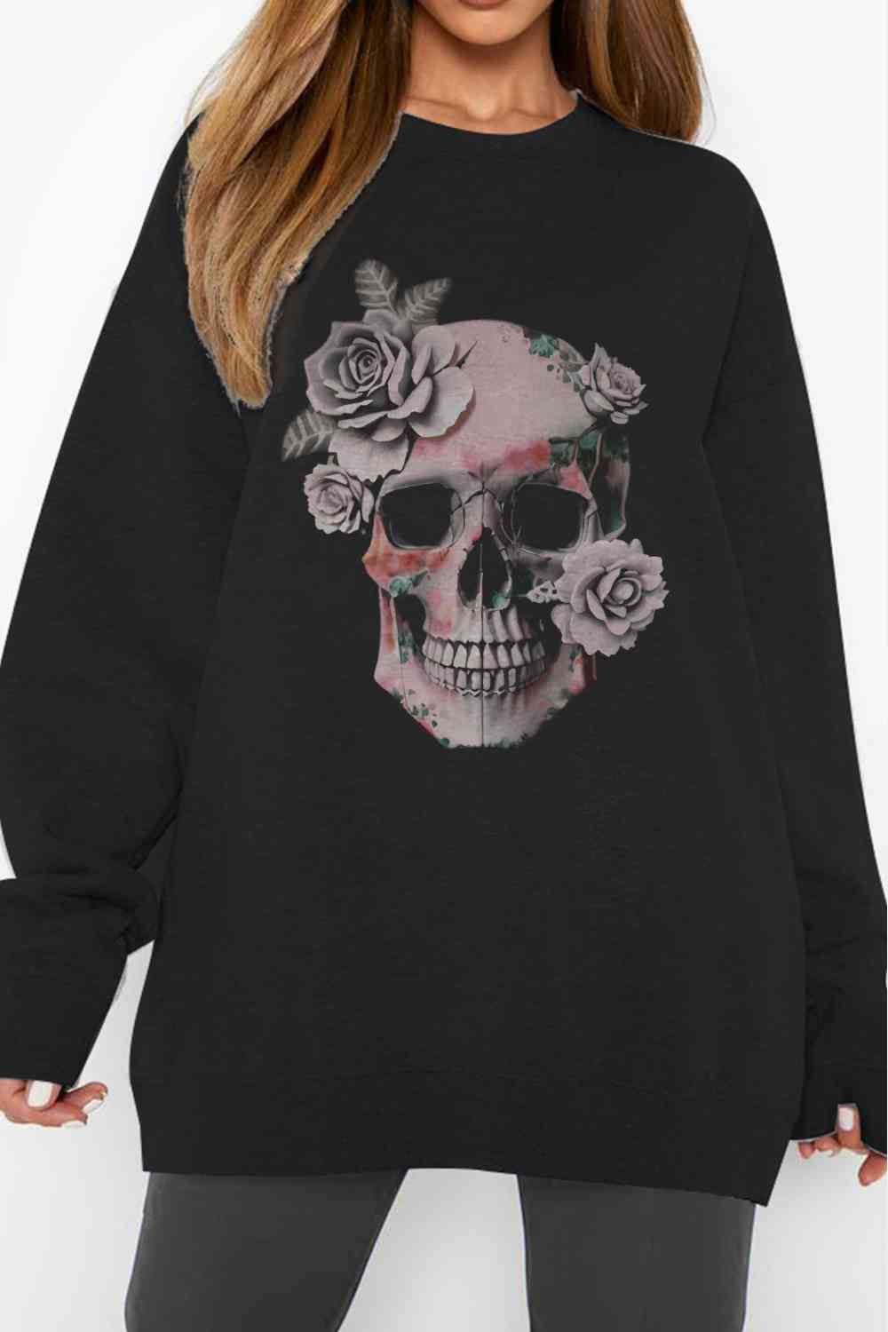 Simply Love Simply Love Full Size Dropped Shoulder SKULL Graphic Sweatshirt