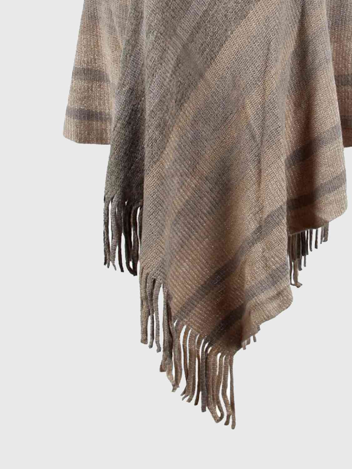 Striped Fringe Hem Hooded Poncho