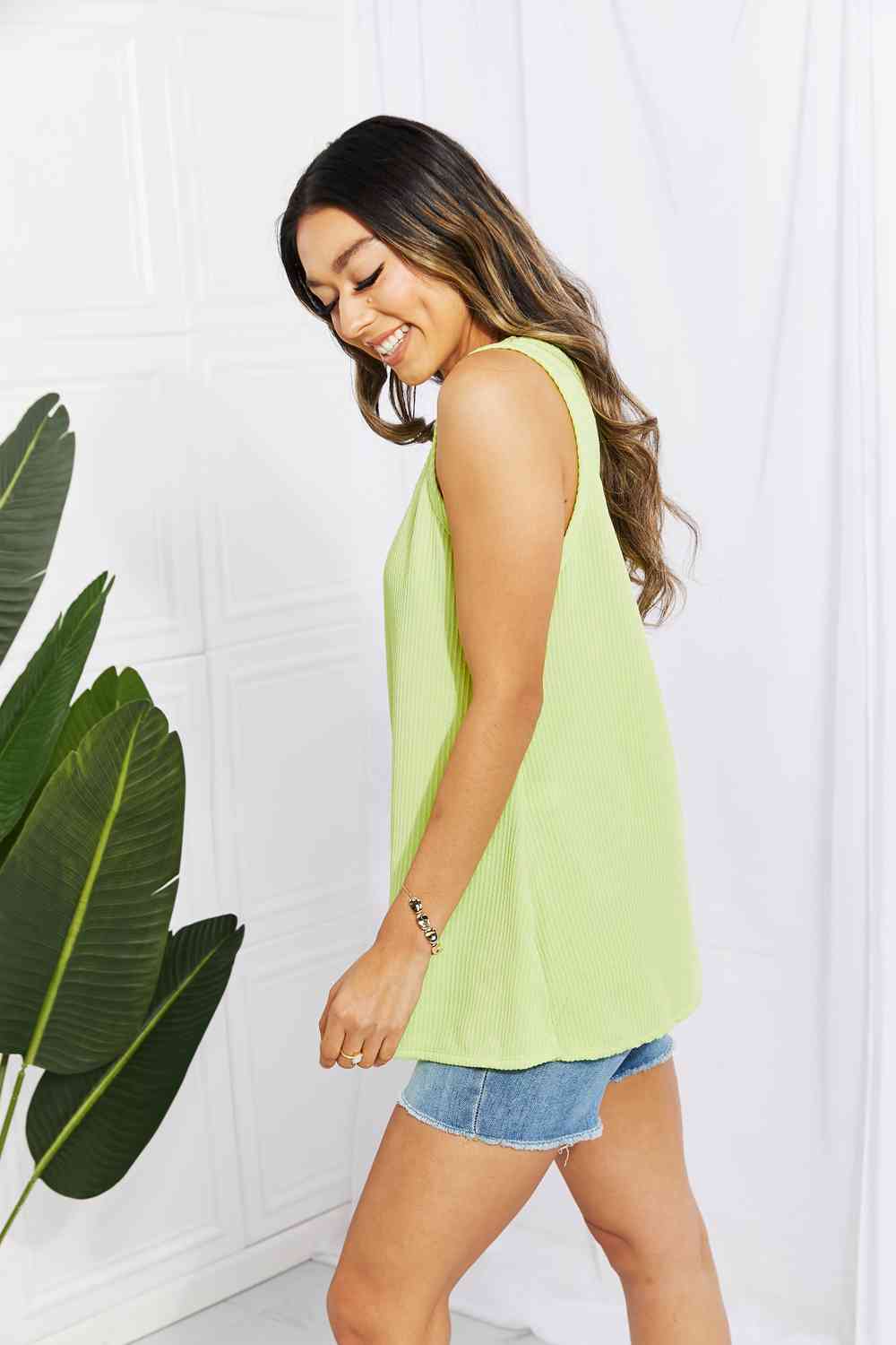 Chance of Sun Ribbed V-Neck Tank in Green