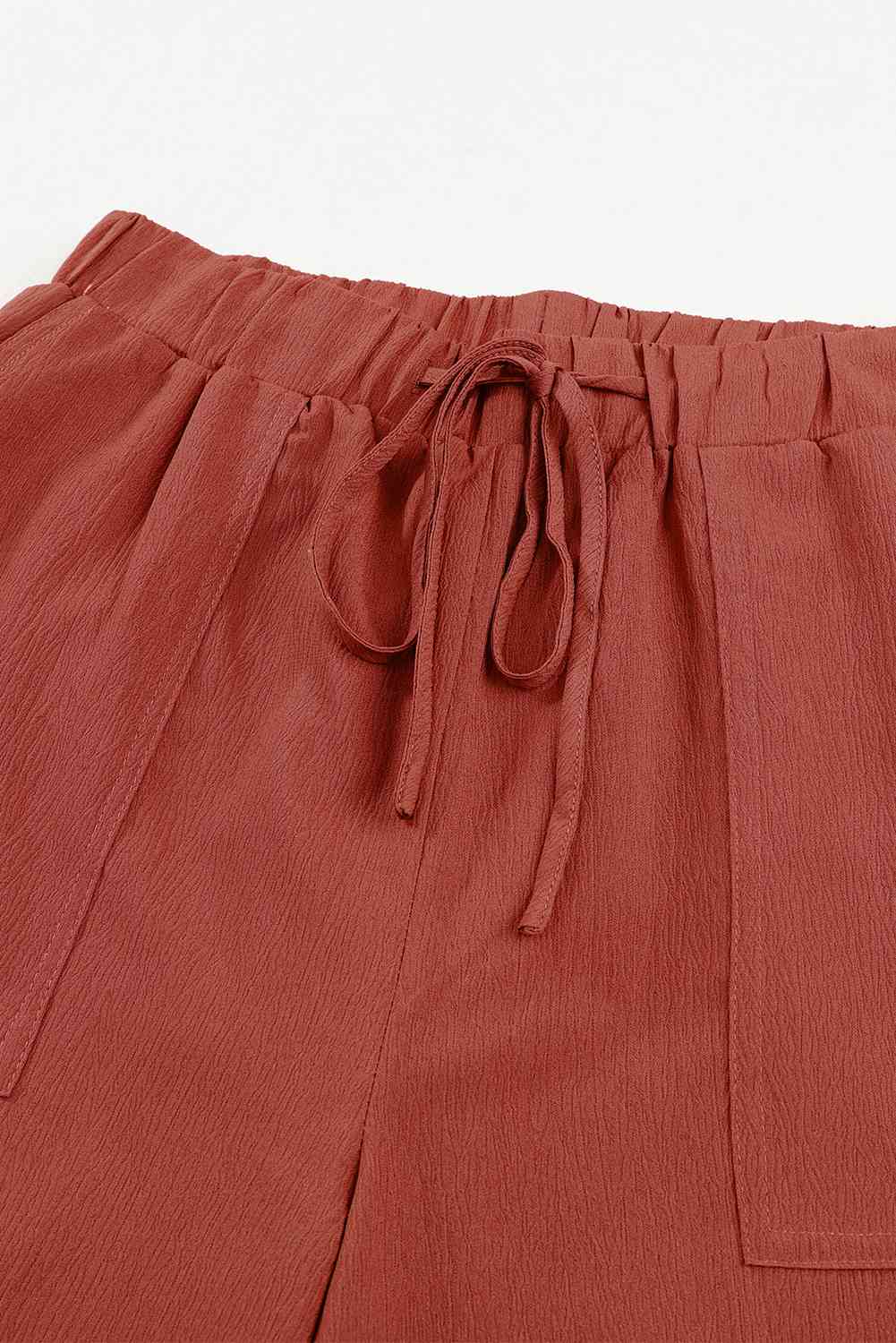 Drawstring Waist Crinkled Wide Leg Pants