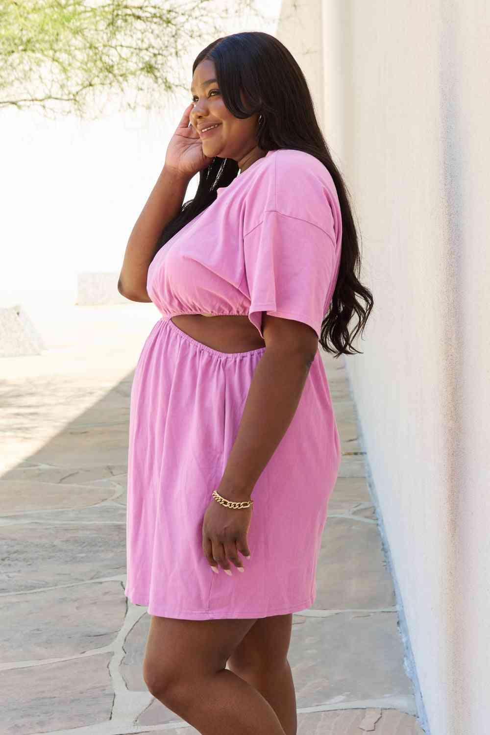 Summer Field Cutout T-Shirt Dress in Carnation Pink