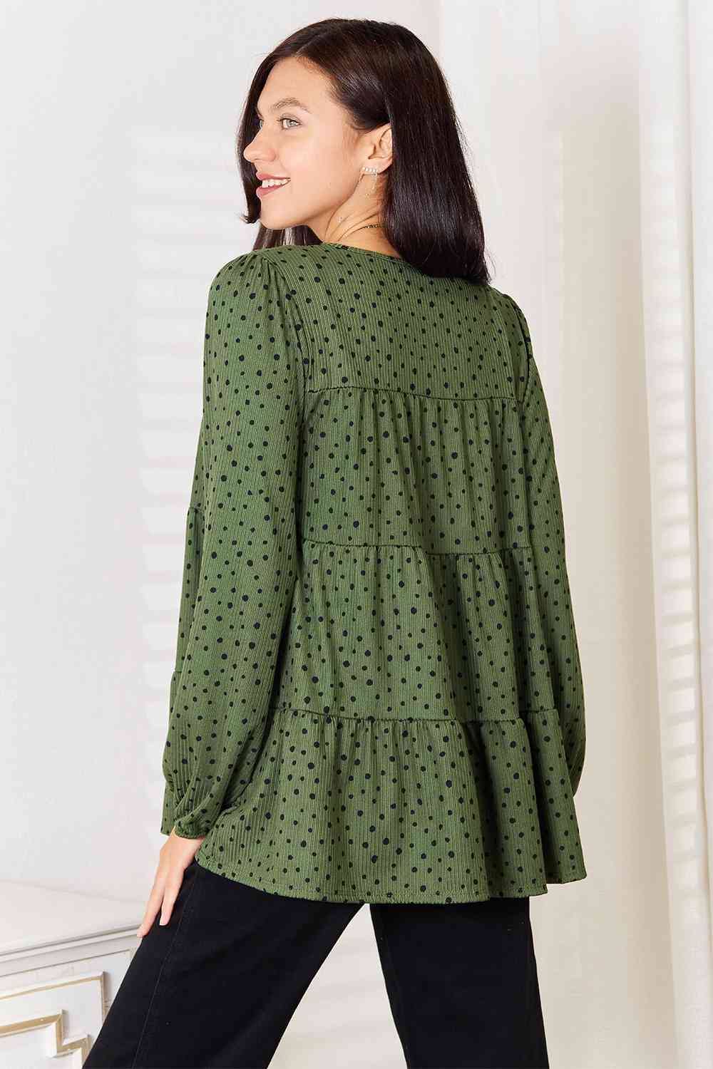 Long Puff Sleeve Polka Tiered Top