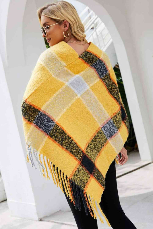 Plaid Fringe Detail Poncho