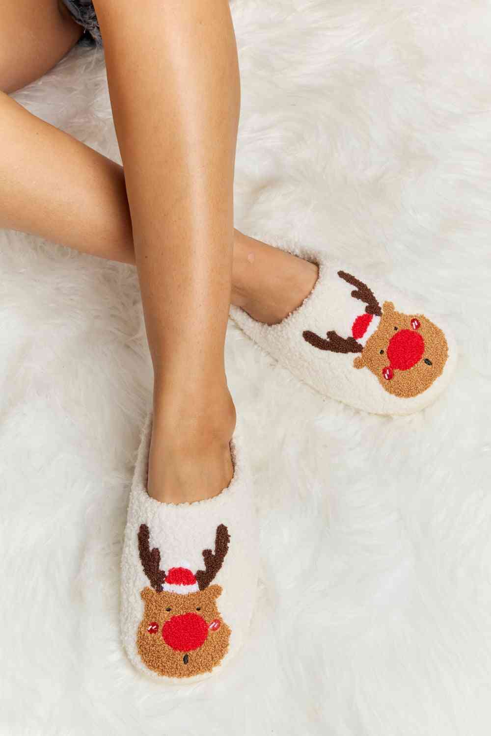 Rudolph Print Plush Slide Slippers