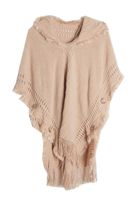 Fringe Hem Hooded Poncho