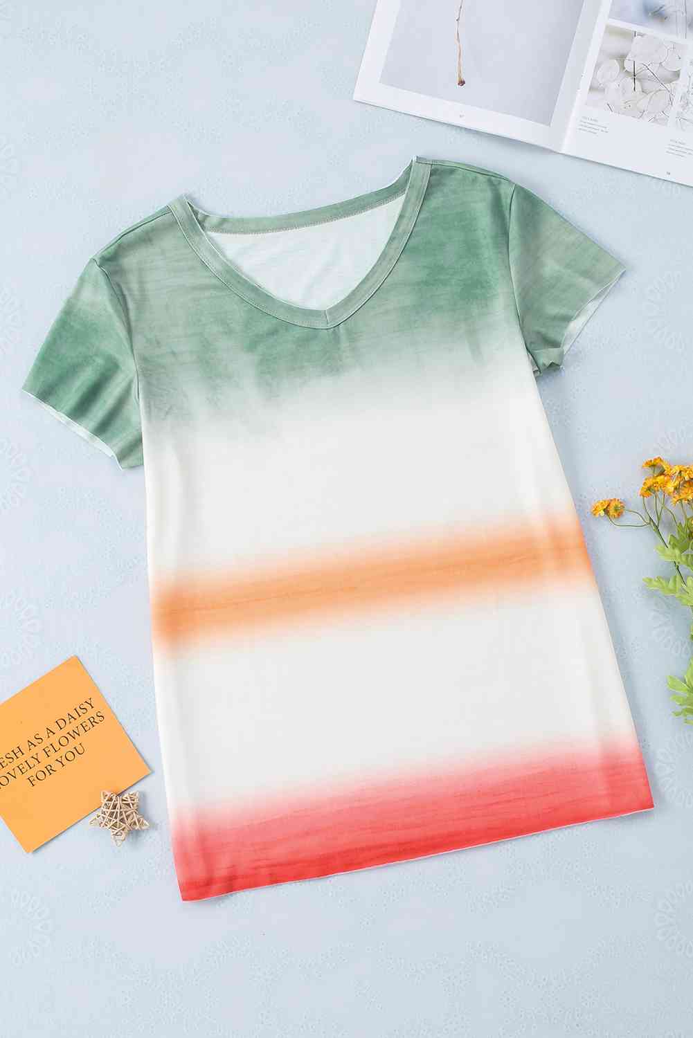 Double Take Tie-Dye V-Neck Short Sleeve Tee