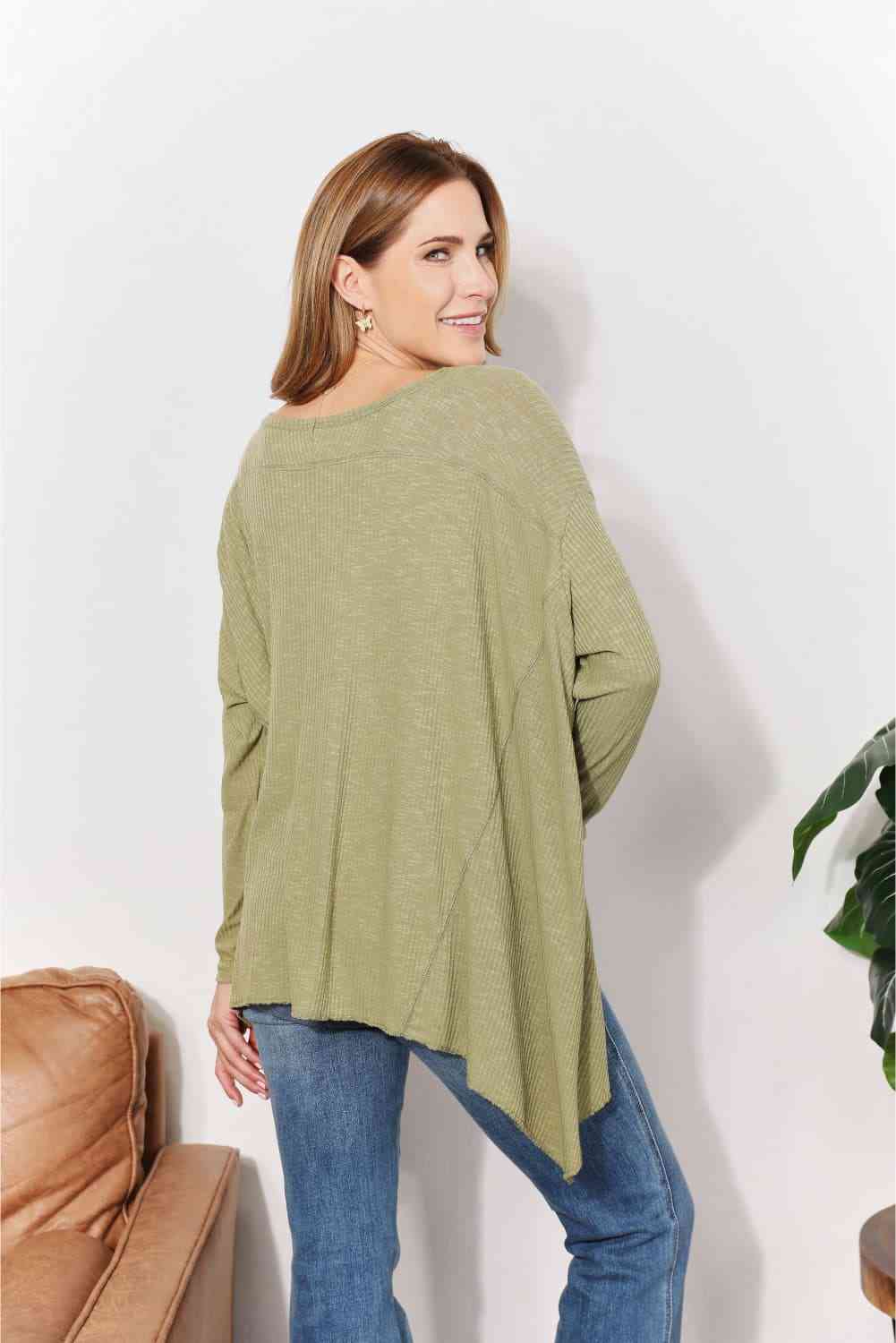 Oversized Super Soft Rib Layering Top with a Sharkbite Hem and Round Neck