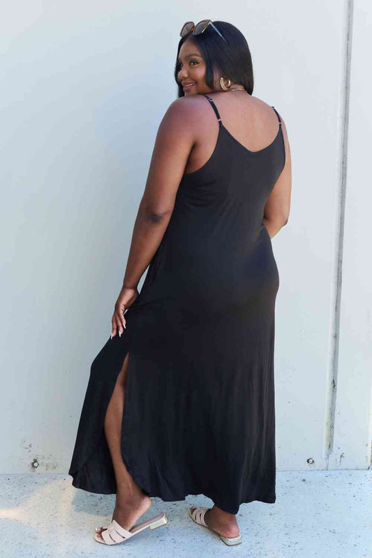 Good Energy Cami Side Slit Maxi Dress in Black