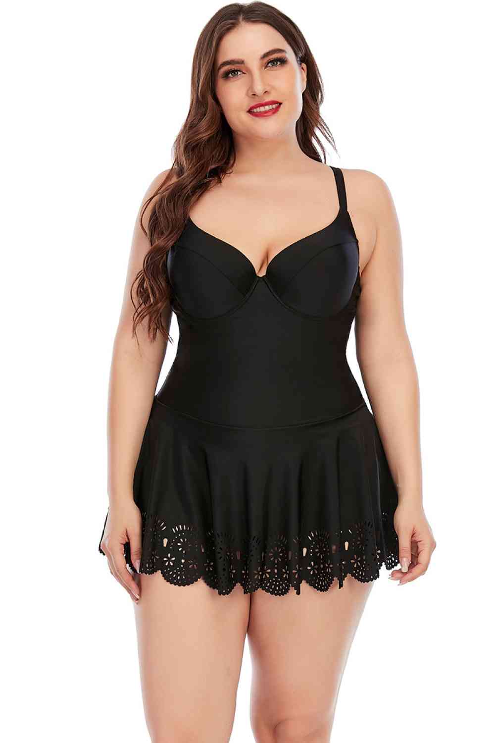 Lace Trim Sweetheart Neck Swim Dress