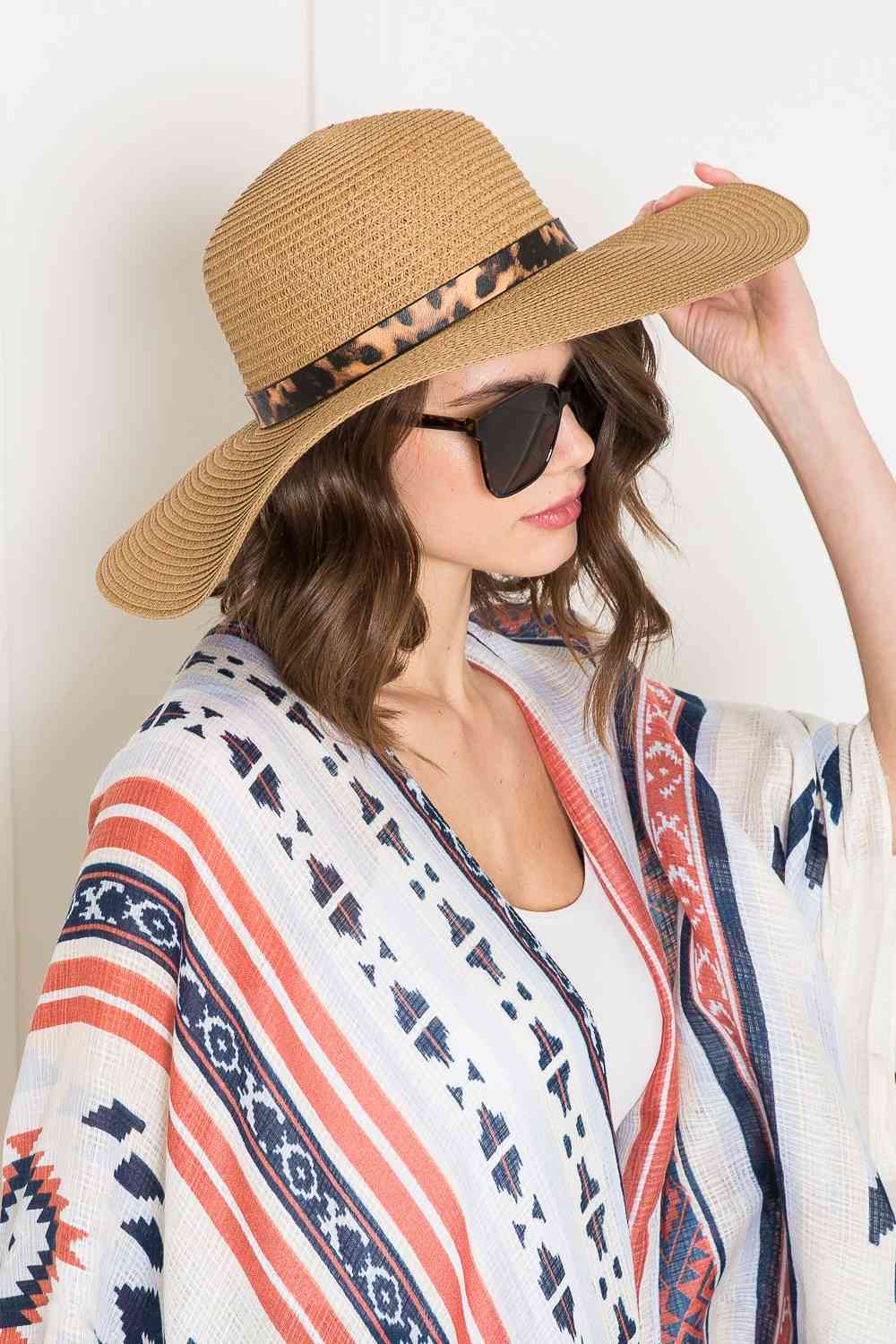 Printed Belt Sunhat in Beige