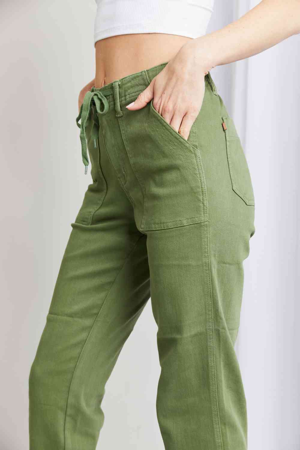 Drawstring Waist Pocket Jeans