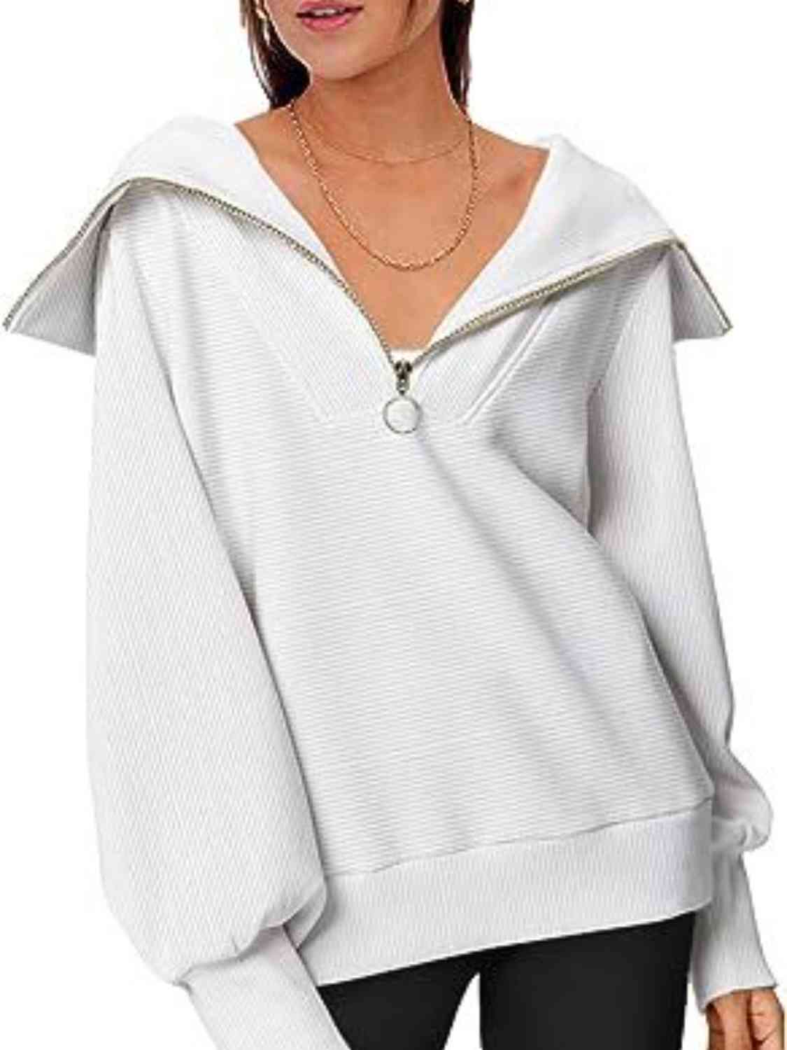 Half-Zip Lantern Sleeve Top