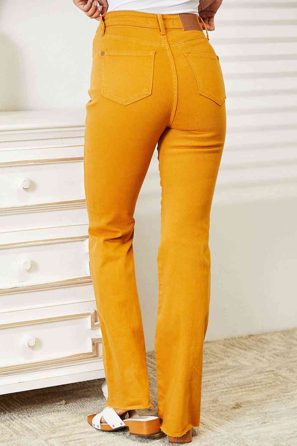 High Waist Tummy Control Garment Dyed Flare Jeans