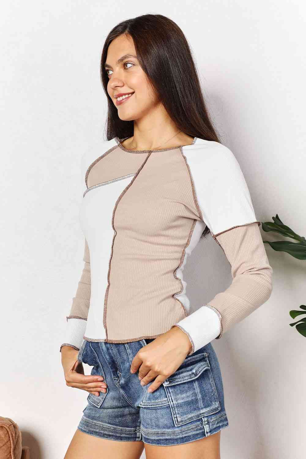 Color Block Exposed Seam Top